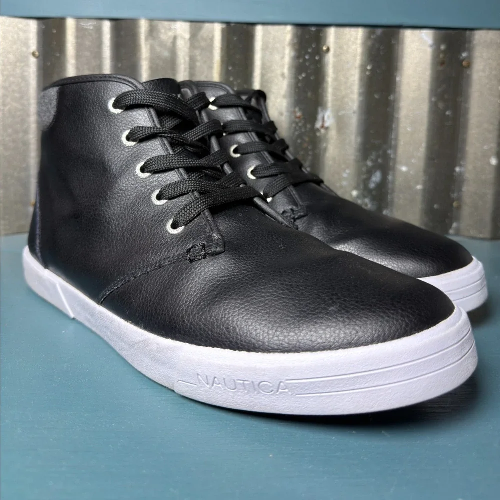 Nautica Breakwater Mens 1 1 Black Genuine Leather Hi-Top Chukka Sneaker Boot